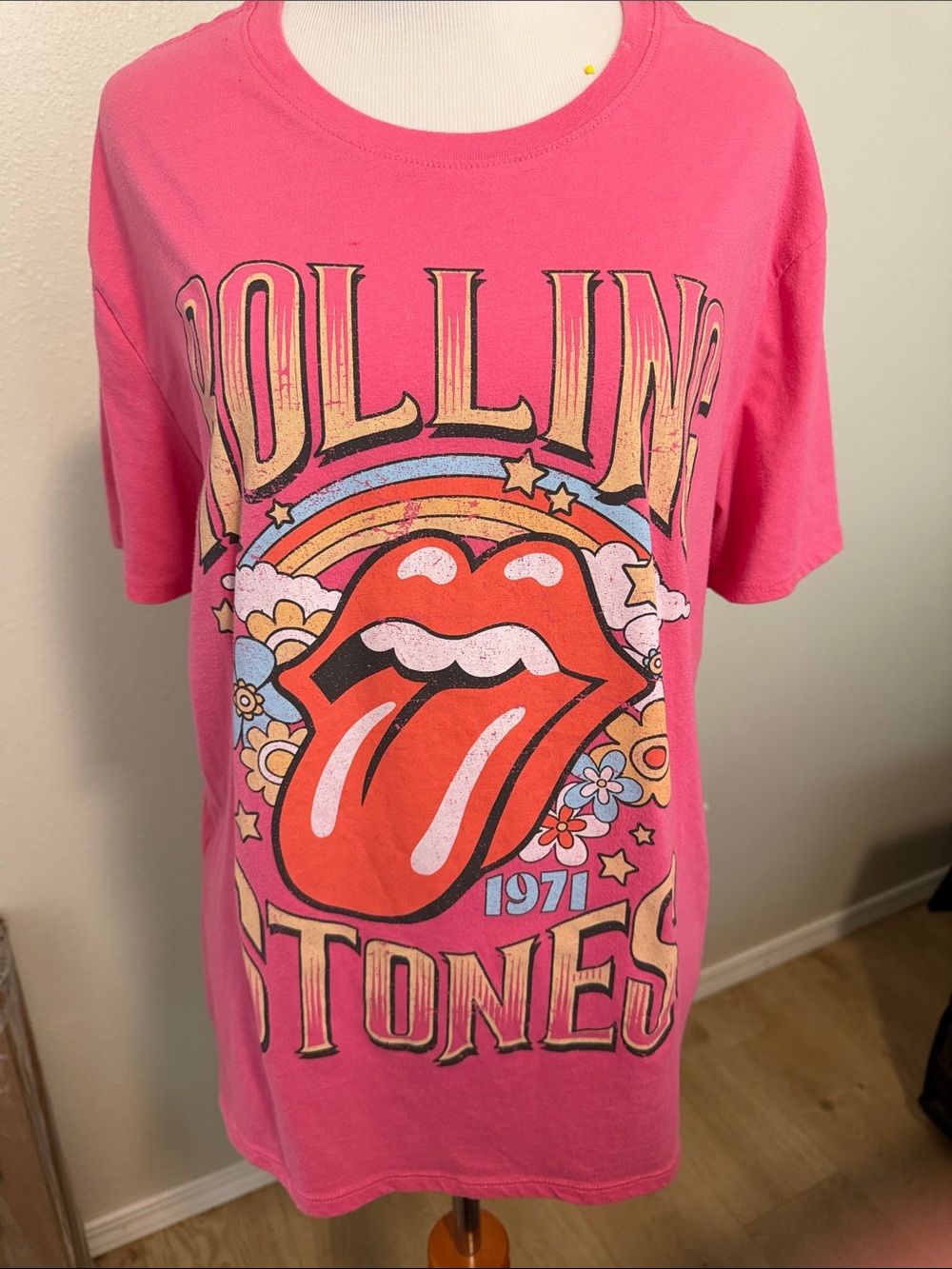 the Rolling Stones Bright Pink Retro Tongue Logo Tee